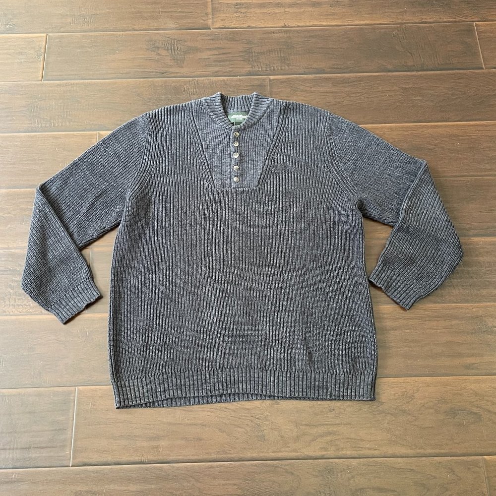 Eddie Bauer Charcoal Gray/Navy Ribbed V-Neck Sweater